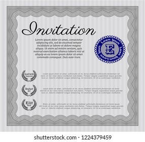 Grey Formal invitation template. Vector illustration. With complex linear background. Money design. 