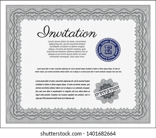 Grey Formal invitation template. Vector illustration. With complex linear background. Sophisticated design. 
