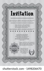 Grey Formal invitation template. Vector illustration. With background. Money Pattern. 