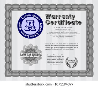  Grey Formal Warranty Certificate template. Vector illustration. With guilloche pattern and background. Excellent design. 
