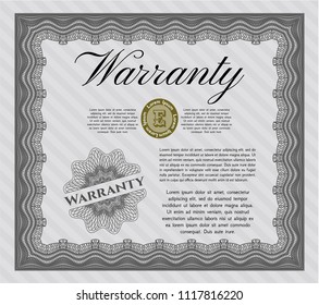 Grey Formal Warranty Certificate template. With complex linear background. Vector illustration. Excellent design. 