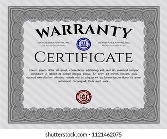 Grey Formal Warranty Certificate template. Good design. Detailed. With complex background. 
