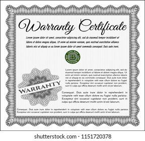 Grey Formal Warranty Certificate template. With complex linear background. Customizable, Easy to edit and change colors. Money style design. 