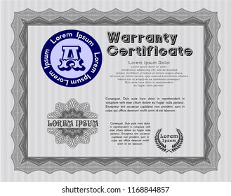 Grey Formal Warranty Certificate template. With guilloche pattern. Vector illustration. Beauty design. 