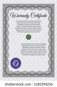 Grey Formal Warranty Certificate template. Detailed. With guilloche pattern. Retro design. 