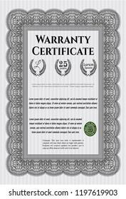 Grey Formal Warranty Certificate template. Money design. Vector illustration. With complex linear background. 