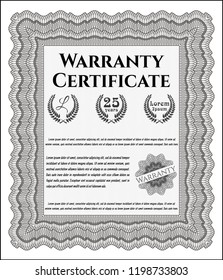 Grey Formal Warranty Certificate template. Sophisticated design. Customizable, Easy to edit and change colors. With guilloche pattern. 