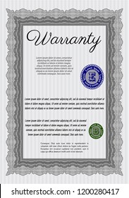 Grey Formal Warranty Certificate template. Nice design. With great quality guilloche pattern. Customizable, Easy to edit and change colors. 