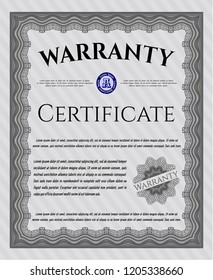 Grey Formal Warranty Certificate template. With great quality guilloche pattern. Perfect design. Vector illustration. 
