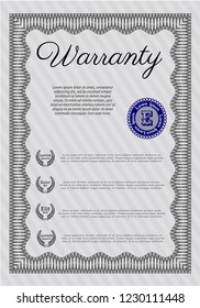 Grey Formal Warranty Certificate template. Vector illustration. With background. Elegant design. 