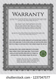 Grey Formal Warranty Certificate template. Money style design. With complex linear background. Vector illustration. 