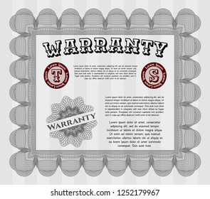 Grey Formal Warranty Certificate template. With guilloche pattern and background. Customizable, Easy to edit and change colors. Artistry design. 