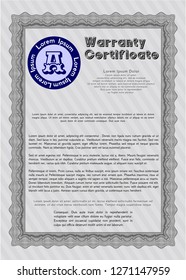 Grey Formal Warranty Certificate template. Nice design. With background. Vector illustration. 
