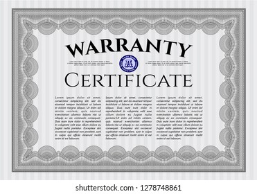 Grey Formal Warranty Certificate template. Easy to print. Detailed. Superior design. 