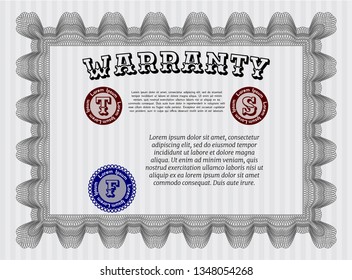 Grey Formal Warranty Certificate template. With guilloche pattern and background. Vector illustration. Elegant design. 