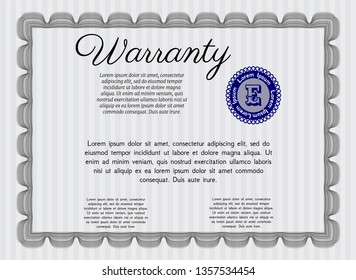 Grey Formal Warranty Certificate template. Customizable, Easy to edit and change colors. With great quality guilloche pattern. Sophisticated design. 