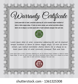 Grey Formal Warranty Certificate template. Vector illustration. Printer friendly. Money Pattern. 