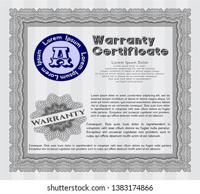 Grey Formal Warranty Certificate template. Detailed. With quality background. Artistry design. 