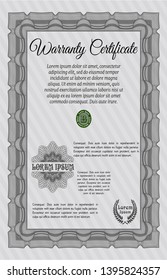 Grey Formal Warranty Certificate template. With guilloche pattern. Nice design. Customizable, Easy to edit and change colors. 