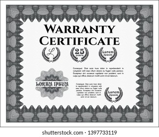 Grey Formal Warranty Certificate template. Lovely design. With guilloche pattern. Customizable, Easy to edit and change colors. 