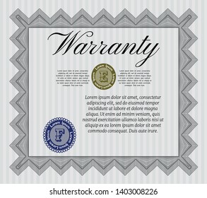 Grey Formal Warranty Certificate template. Detailed. Complex background. Money Pattern. 