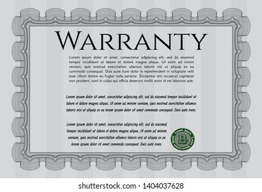 Grey Formal Warranty Certificate template. With linear background. Sophisticated design. Detailed. 