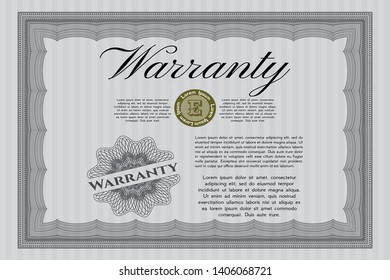 Grey Formal Warranty Certificate template. With background. Detailed. Beauty design. 