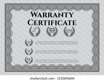 Grey Formal Warranty Certificate template. Lovely design. With guilloche pattern. Customizable, Easy to edit and change colors. 