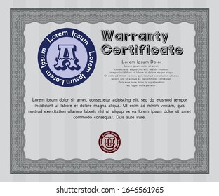 Grey Formal Warranty Certificate template. Money Pattern. Customizable, Easy to edit and change colors. With guilloche pattern. 