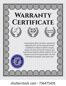 Grey Formal Warranty Certificate template. Easy to print. Elegant design. Detailed. 