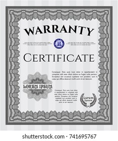 Grey Formal Warranty Certificate template. Easy to print. Lovely design. Vector illustration. 
