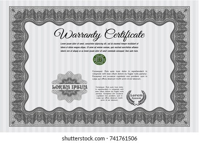 Grey Formal Warranty Certificate template. With quality background. Money design. Detailed. 