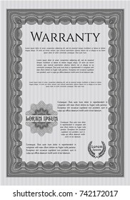 Grey Formal Warranty Certificate template. Money style design. Vector illustration. With complex linear background. 