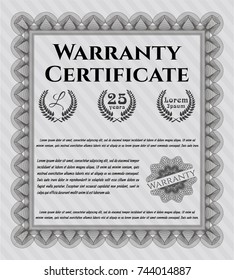 Grey Formal Warranty Certificate template. Nice design. Detailed. With complex background. 