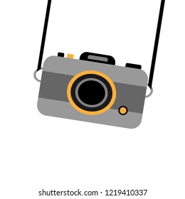 Grey foto camera icon on blue background