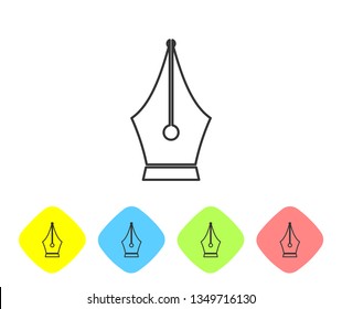 Grey Fountain pen nib line icon isolated on white background. Pen tool sign. Set icon in color rhombus buttons. Vector Illustration