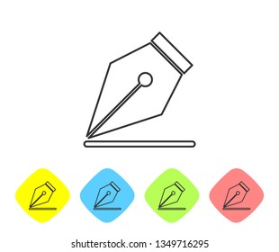 Grey Fountain pen nib line icon isolated on white background. Pen tool sign. Set icon in color rhombus buttons. Vector Illustration