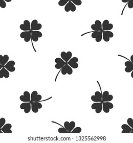 Grey Four leaf clover icon isolated seamless pattern on white background. Happy Saint Patrick day. Vector Illustration