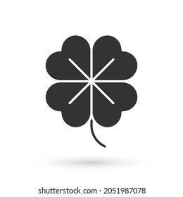 Grey Four leaf clover icon isolated on white background. Happy Saint Patrick day.  Vector