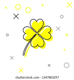 Grey Four leaf clover line icon isolated on white background. Happy Saint Patrick day. Vector Illustration