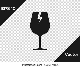 Grey Fragile broken glass symbol for delivery boxes icon isolated on transparent background.  Vector Illustration
