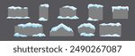 Grey Frame Shape with Snow and Frozen Icicles Vector Set