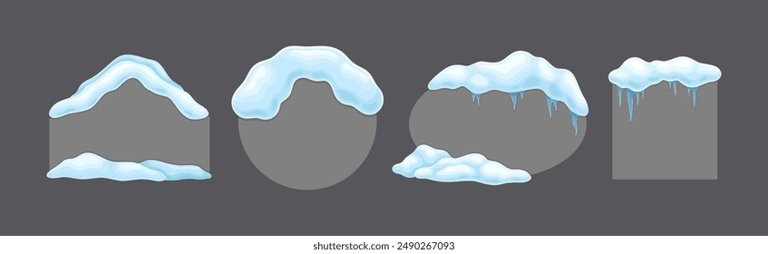 Forma de marco gris con la nieve y los círculos congelados Conjunto de Vector