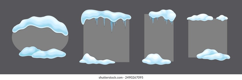 Forma de marco gris con la nieve y los círculos congelados Conjunto de Vector