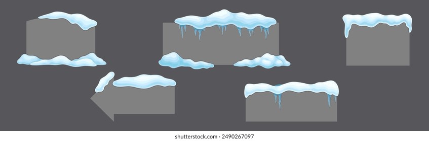 Forma de marco gris con la nieve y los círculos congelados Conjunto de Vector