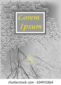 Grey frame for text. The reflection of tree branches in the water.