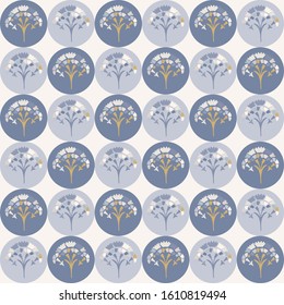 Grey french blu vector floral polka dot texture seamless pattern. Pretty spring carnation ornamental stylized background. Country farmhouse style backdrop. Flower dotty spot illustration allover print