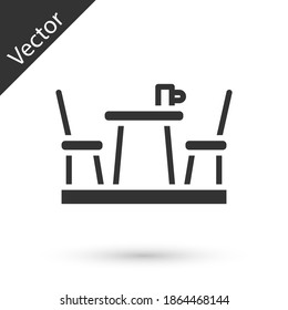 Grey French cafe icon isolated on white background. Street cafe. Table and chairs. Vector.