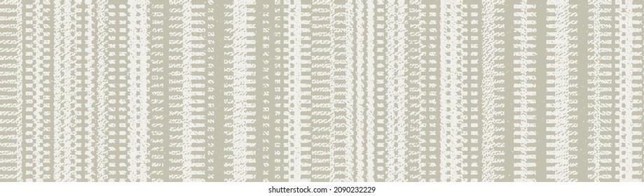 Grey french linen vector broken wave stripe border texture seamless pattern. Brush stroke grunge abstract banner background. Country farmhouse style textile. Irregular distressed wavy striped trim