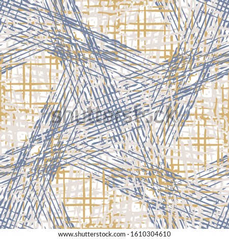 Grey french linen vector texture seamless pattern. Brush stroke grunge ornamental woven abstract background. Country farmhouse style textile. Irregular distressed marks all over print in gray blue.